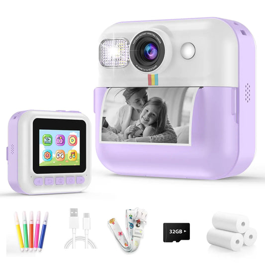 Kids Camera Instant Print Gifts for Children Digital Camera with 32GB Card 1080P Video